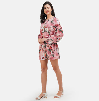 Elchic Floral Print Peach A-Line Dress