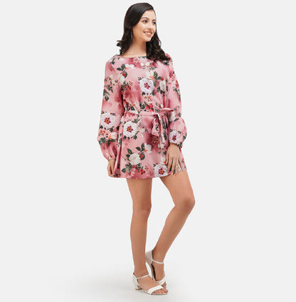 Elchic Floral Print Peach A-Line Dress