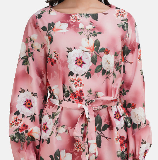 Elchic Floral Print Peach A-Line Dress