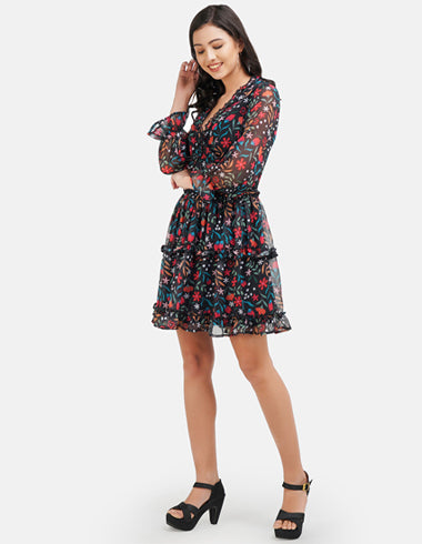 Elchic Black Floral Printed Fit & Flare Dress