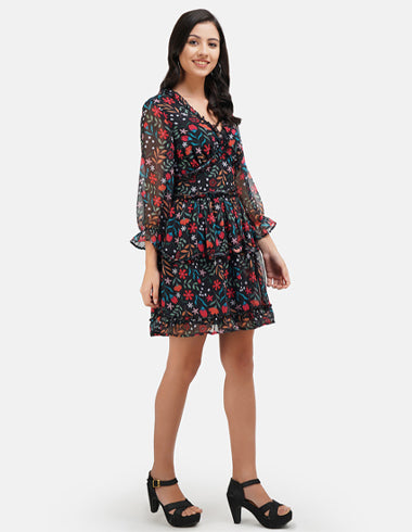 Elchic Black Floral Printed Fit & Flare Dress