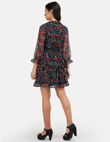 Elchic Black Floral Printed Fit & Flare Dress