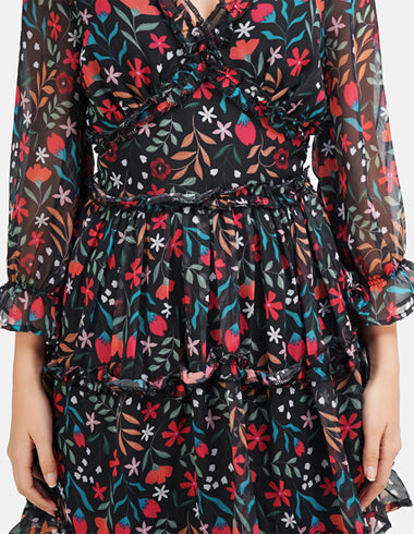 Elchic Black Floral Printed Fit & Flare Dress