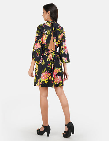 Elchic Black Floral Halter Neck Fit & Flare Dress