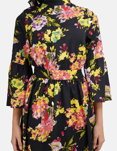 Elchic Black Floral Halter Neck Fit & Flare Dress