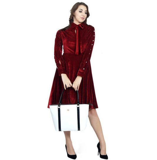 Elchic Red Velvet Fit & flared Chic Dress