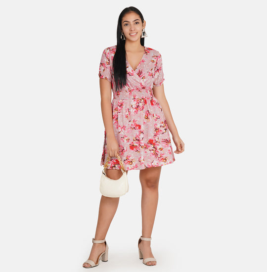 Elchic Pink Floral Print Fit & Flare Dress