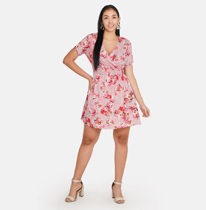 Elchic Pink Floral Print Fit & Flare Dress