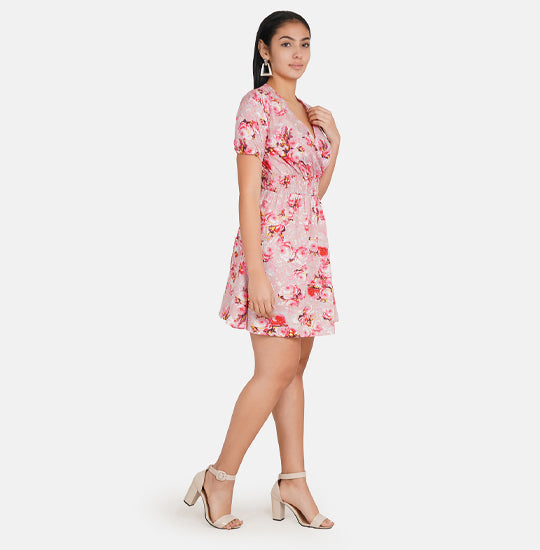 Elchic Pink Floral Print Fit & Flare Dress