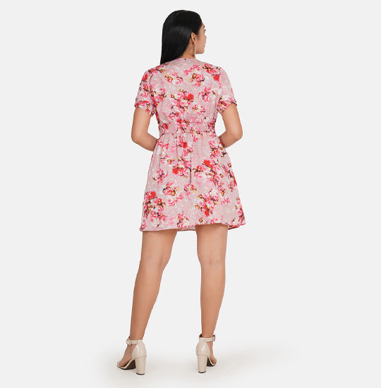 Elchic Pink Floral Print Fit & Flare Dress