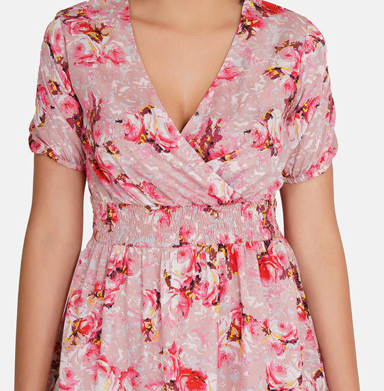 Elchic Pink Floral Print Fit & Flare Dress