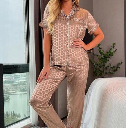 Polka Self Design Satin Night Suit