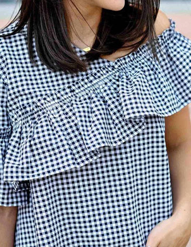 Black & White Check Ruffle Top