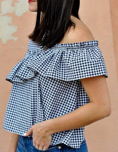 Black & White Check Ruffle Top