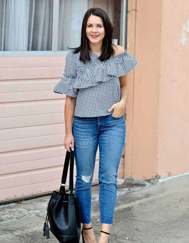 Black & White Check Ruffle Top