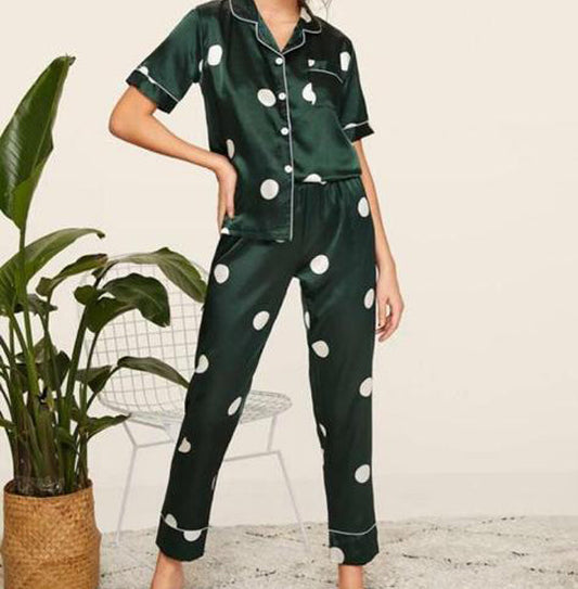 Polka Dot Satin Night Suit