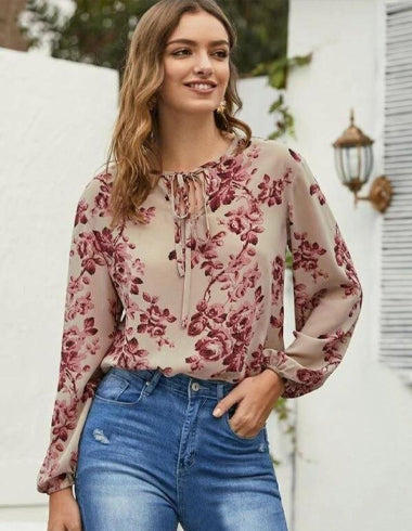 Floral Print Neck-Knot Blouse Top