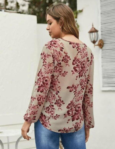 Floral Print Neck-Knot Blouse Top