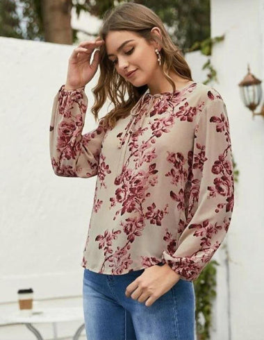 Floral Print Neck-Knot Blouse Top