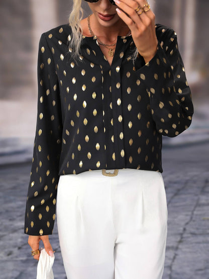 Chic Gold Polka Dot Blouse for Women for Dressy or Casual Wear