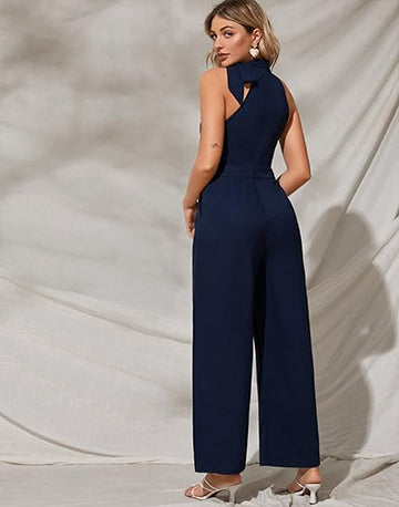 Navy Blue Beauty: High-Waist Wide-Leg Sleeveless Jumpsuit