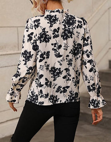 Boho Belle: Frilled Tie Neck Women's Floral Blouse