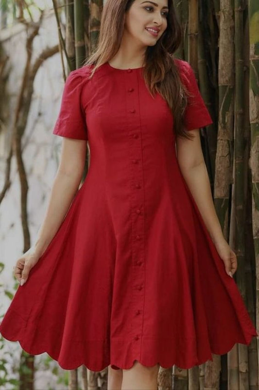 Elchic Elegant Red Knee-Length Cotton Dress