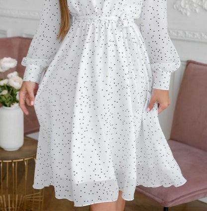 Elchic Charming White Polka Dot Print Skater Dress