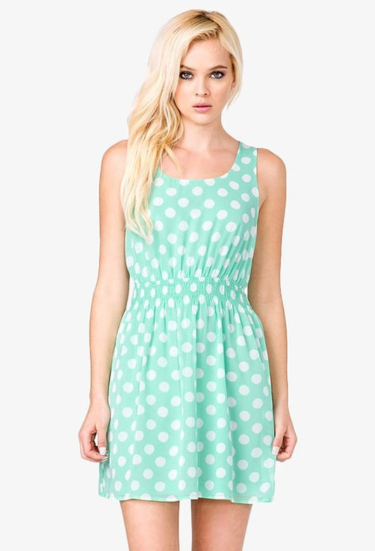 Elchic Polka Dot Smock Waist Mini Dress