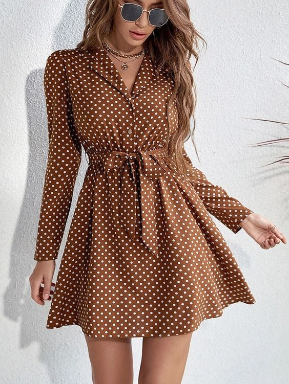 Elchic Polka Dot A-line Belted Dress