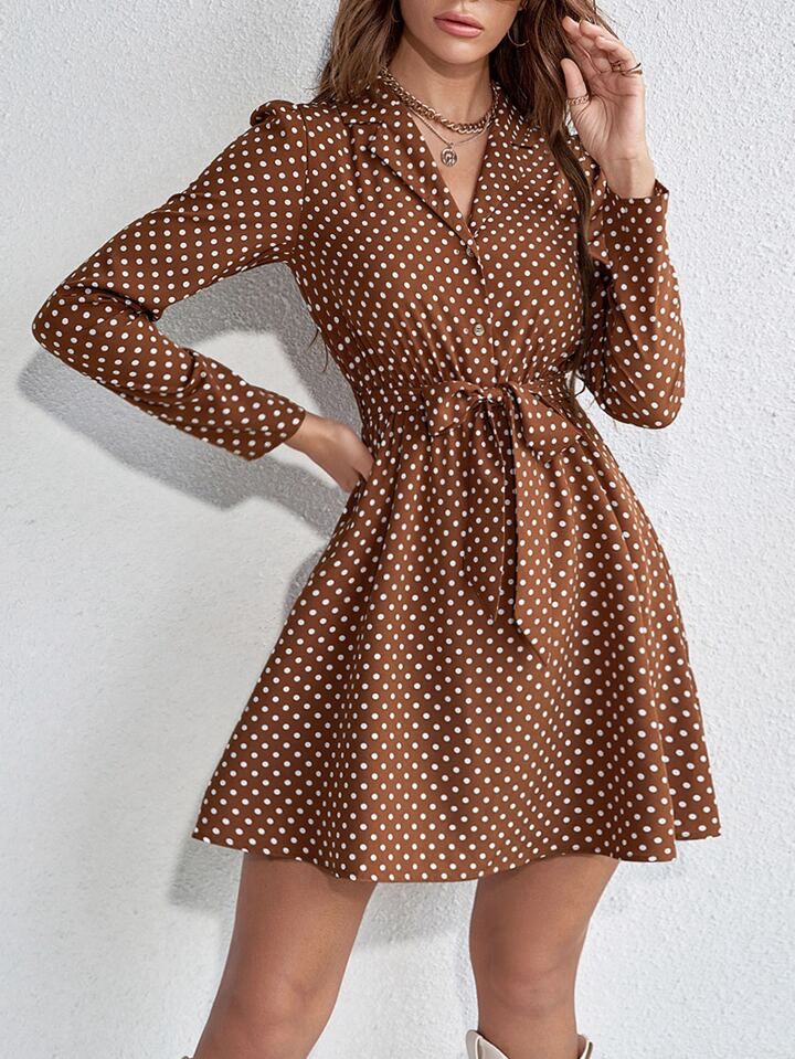 Elchic Polka Dot A-line Belted Dress