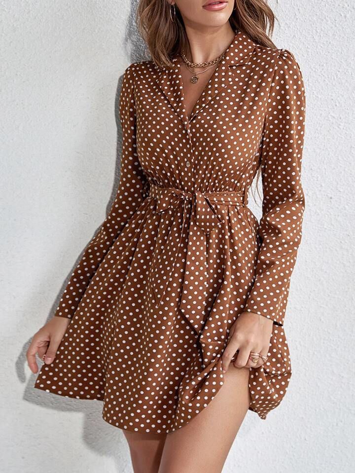 Elchic Polka Dot A-line Belted Dress