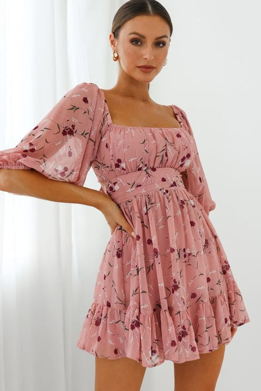 Elchic Floral Print Off-Shoulder Mini Georgette Dress