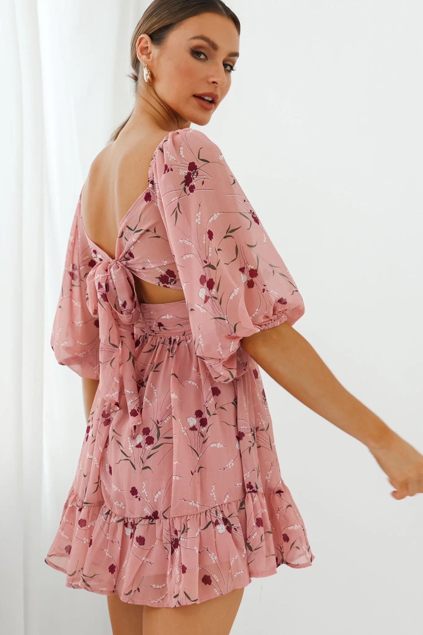 Elchic Floral Print Off-Shoulder Mini Georgette Dress