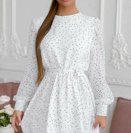 Elchic Charming White Polka Dot Print Skater Dress