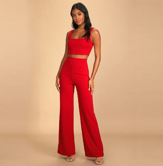 Electric Red Two-piece Wide-Leg Co-ord Set