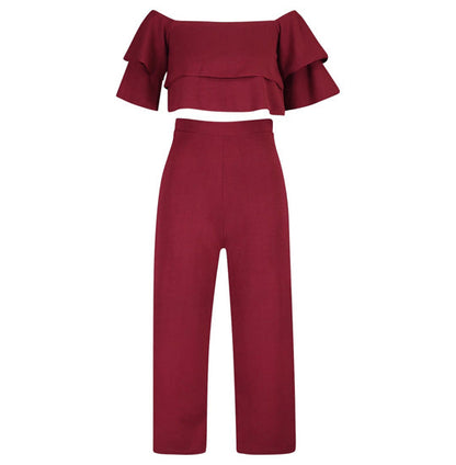 Maroon solid ruffled Co-ord Set