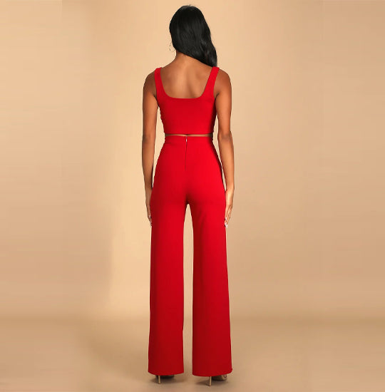 Electric Red Two-piece Wide-Leg Co-ord Set