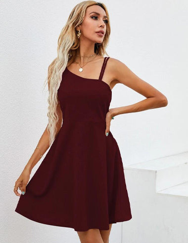 Elchic Crimson Chic Flared Hem Asymmetric Dress