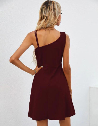 Elchic Crimson Chic Flared Hem Asymmetric Dress