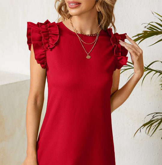 Elchic Ruffle Trim Solid Tunic Dress