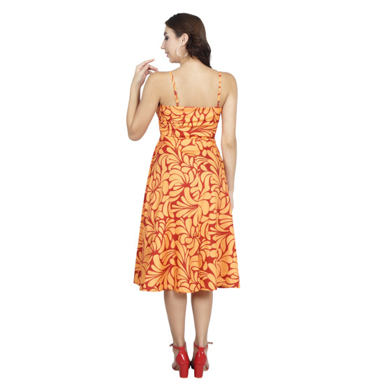 Elchic Orange & Yellow Abstract Printed Cut-out Dress