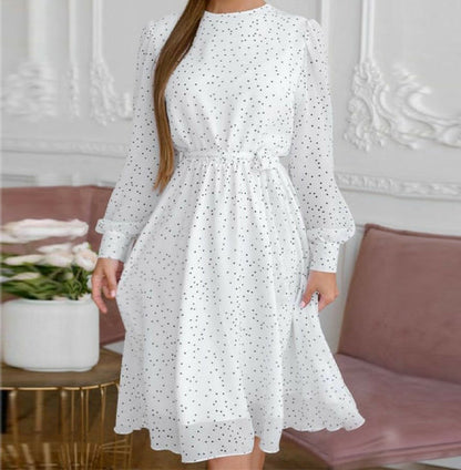 Elchic Charming White Polka Dot Print Skater Dress