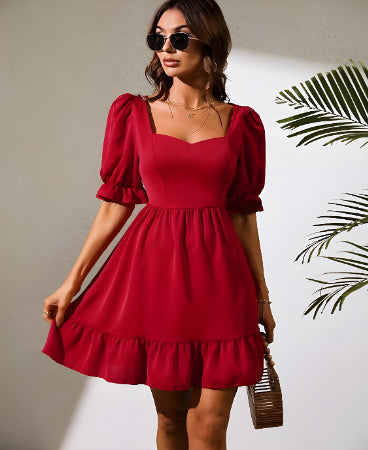 Elchic Charming Ruffle Hem and Sweetheart Neckline Dress