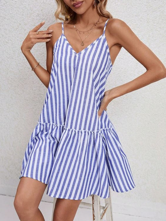 Elchic Striped Print Cotton Mini Dress