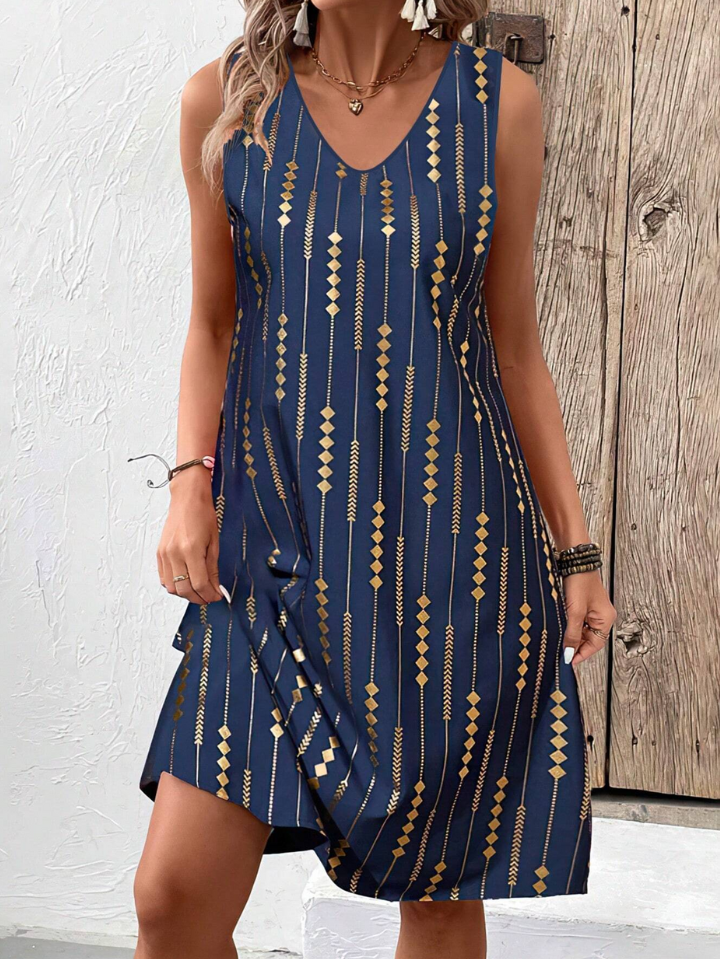 Elchic A-line Midi Dress with Geometric Prints