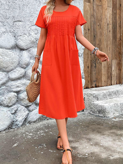 Elchic A-line Pleated Pocket Casual Midi Dress