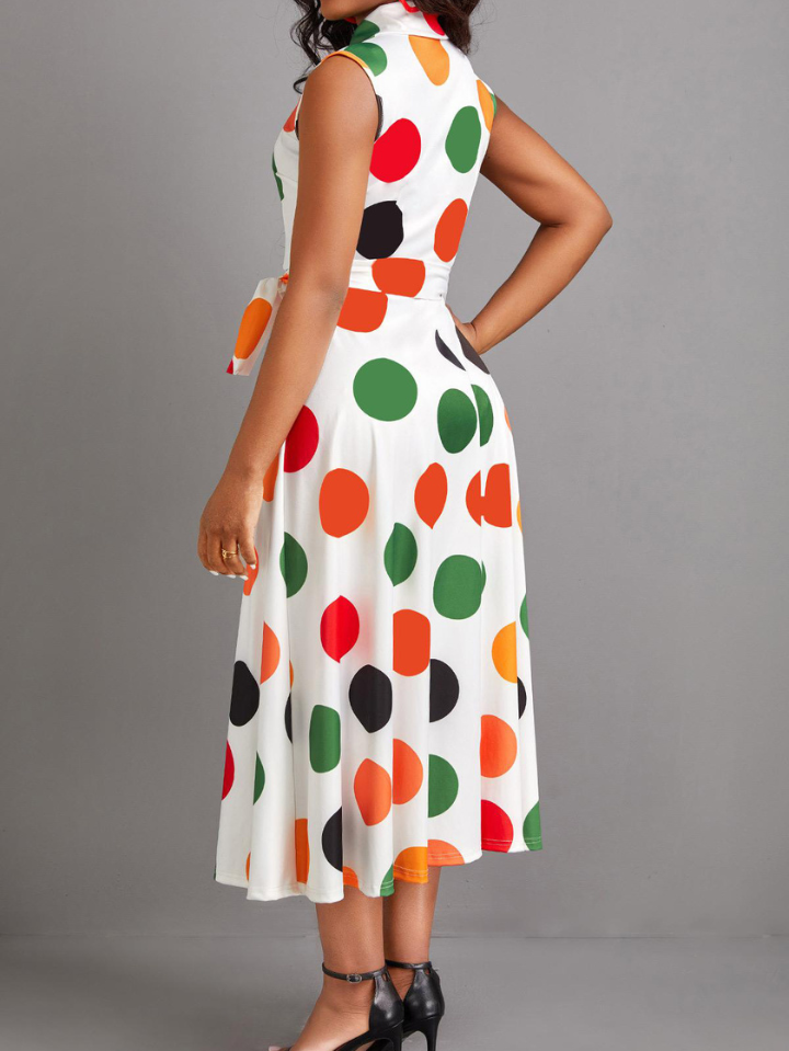 Elchic Colourful Polka Dot Belted Maxi Dress with Shirt Collar