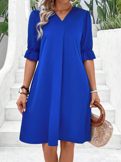 Elchic V-neck Flounce Sleeves Tunic Mini Dress