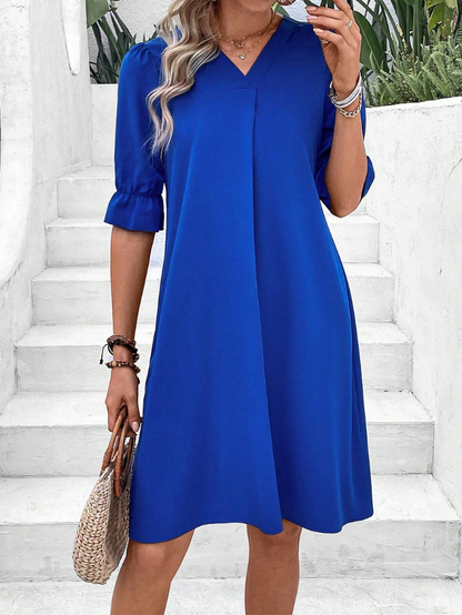 Elchic V-neck Flounce Sleeves Tunic Mini Dress